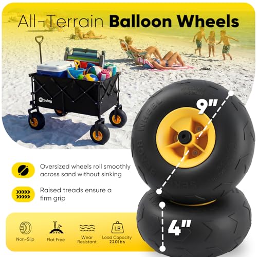 Heavy Duty Beach Wagon with 9" Big Sand (Black)