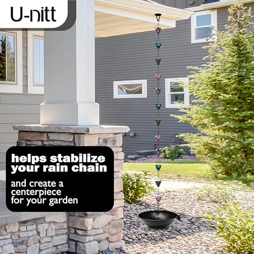 10" Spill Bowl Downspout Catch Basin for Rain Chain Anchoring & Stake (10")