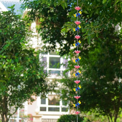 10ft Rain Chain with 12 (Pink-Lotus)