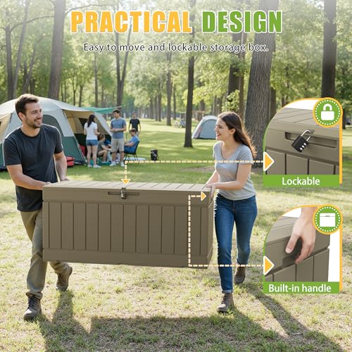 Outdoor Storage Box 82 Gallon Storage Bin with Lid for Patio Furniture (Coffee / 82 Gallon)