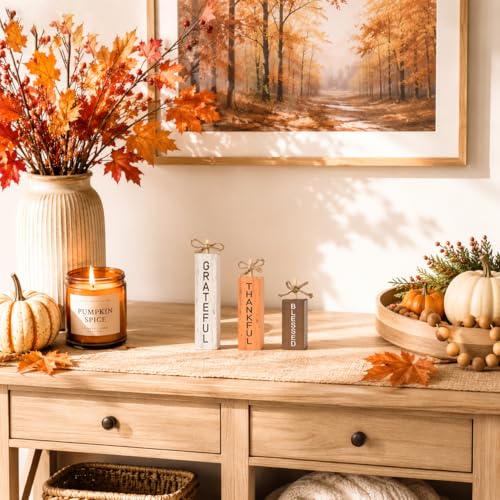 Smile Fall Wooden Decor Signs Set BLESSED GRATEFUL THANKFUL (Letter Fall)