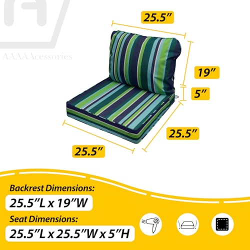 Outdoor Chair Cushions (Stormy Teal Coastal Stripe / 25.5"x25.5"x5" / 25.5"x19")