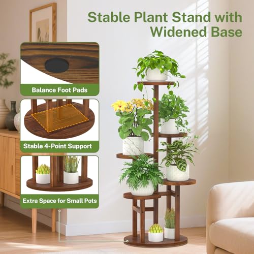 5 Tier Wood Plant Stand Indoor Corner with Grow Light (Pine Brown with Light / 5 Tiers)