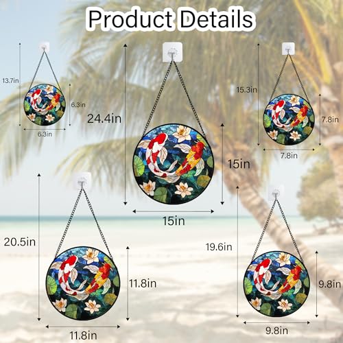 Stained Glass Window Hanging Carp Suncatcher Gifts for Women 9.8" (Red and White / 9.8x9.8 IN)