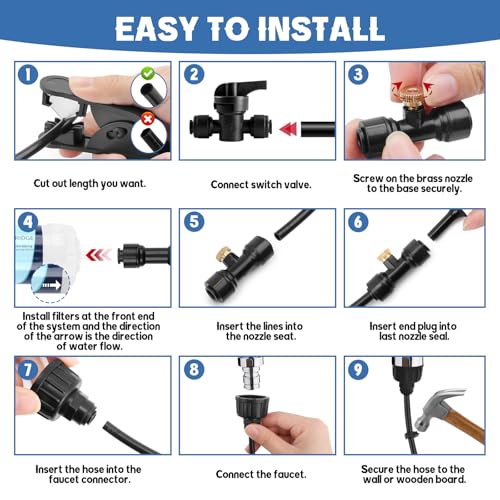 100FT Misters for Outside Patio with 30 Brass Mist Nozzles (100FT-Black)
