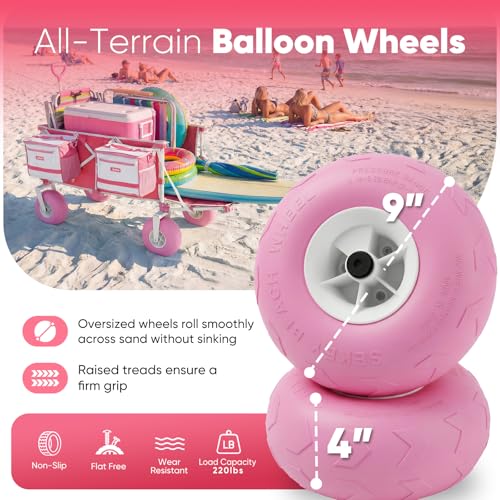 Heavy Duty Beach Wagon with 9" Big Sand (Pink)