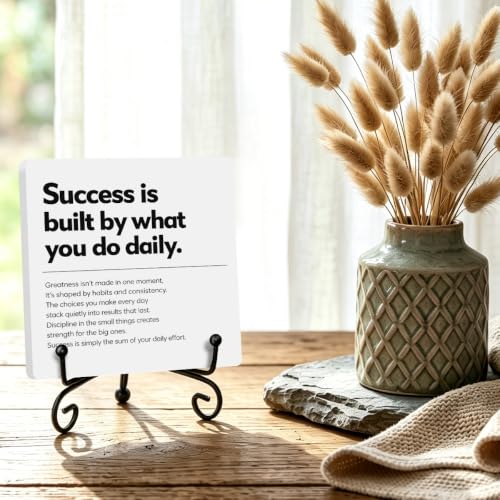 Motivational Quote for Home Office Book Shelf Table Decor 6.3x6.3 Inch 02 (Multicolor 1701 / Wooden sign with iron frame（6.3 x 6.3 inches）)