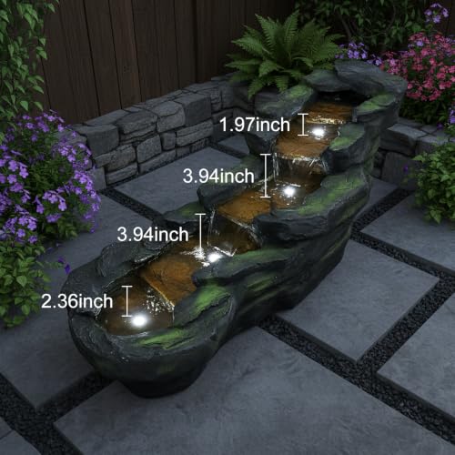 Cascading Rock Outdoor Water Fountain with LED Lights (41.3" L / Gray_13)