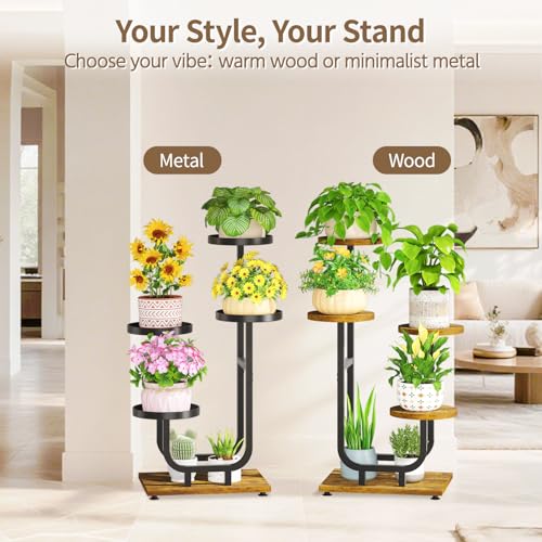 Plant Stand Shelf Tall for Indoor Corner (Rustic Brown / 4 Tier)
