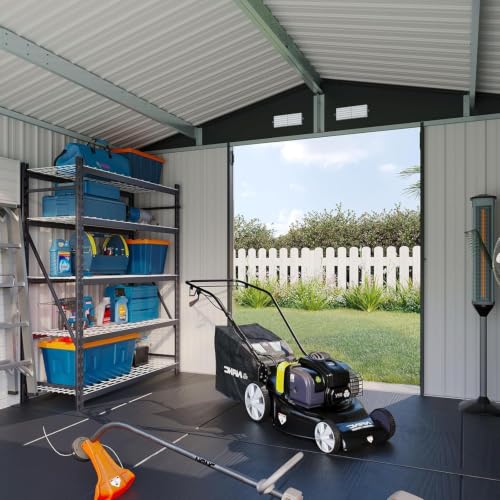 10x8FT Shed with Floor Galvanized Steel Outdoor Storage Shed Black (Black / 10'x8'w)