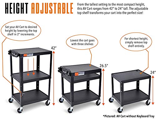 Line Leader Extra Wide Rolling AV Cart (Keyboard Tray / 32" L x 20" D x 42" H)
