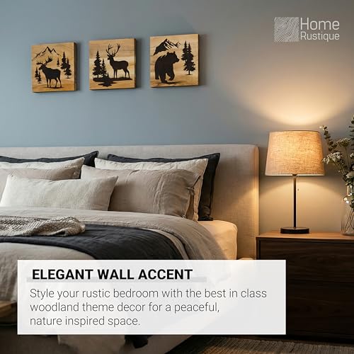 Real Wooden Cabin Wall Decor with Bear Deer & Moose (Forest Animals)