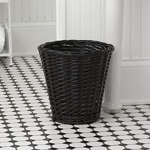 Wicker Waste Basket with Willow Weave and Plastic Liner (Black)