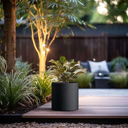 Accent Round Cylinder Black Concrete Planter 12.6" Tall (Black / 12.6" Dia)