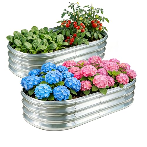 2PC Galvanized Planter Raised Garden Bed (Silver / 4×2×1ft(2pcs）)