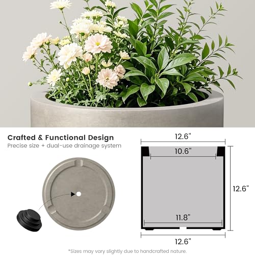 Accent Round Cylinder Weathered Concrete Planter 12.6" Tall (Weathered Concrete / 12.6" Dia)