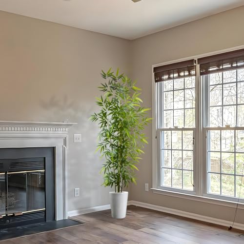 Artificial Bamboo Tree 8ft Green Fake Plant with White Planter (Bamboo / 8ft)