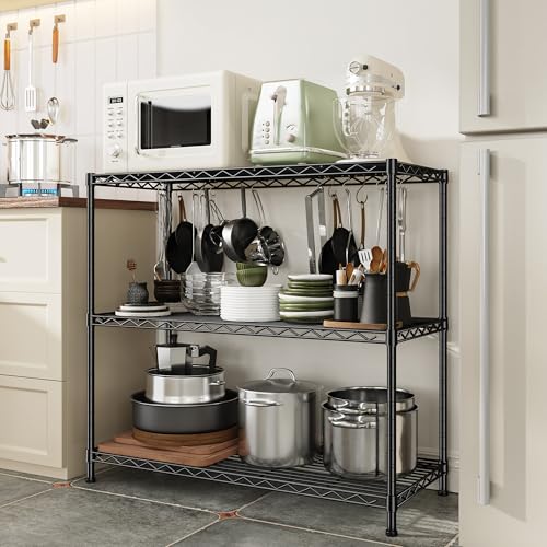 36.4"W 3 Tier Metal Shelving (Black-36.4"Wx14"Dx35.6"H（2P）)