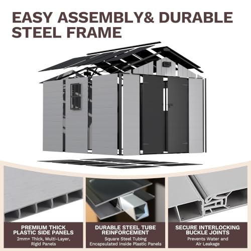8x8 FT Plastic Outdoor Storage Shed with Floor (Light Gray / 8 X 8 FT)