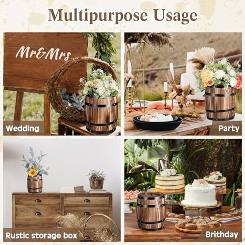 6 Pcs Wood Wine Barrel Vase Flower Vase Container (8 x 6.5 Inch)