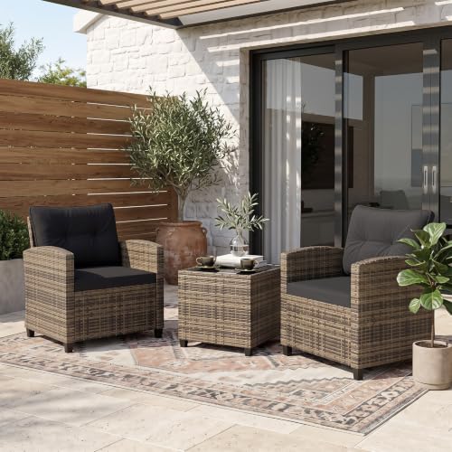 3 Piece Patio Furniture Set (Natural-black)