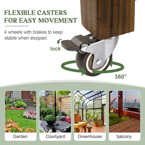 Cedar Wood Outdoor Raised Garden Bed Planter Box with Locking Wheels (Planter Box)