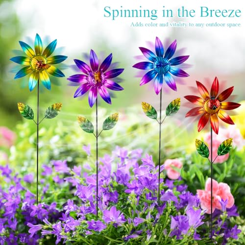 4 Packs Wind Spinner Outdoor (Flowers-4Pack)