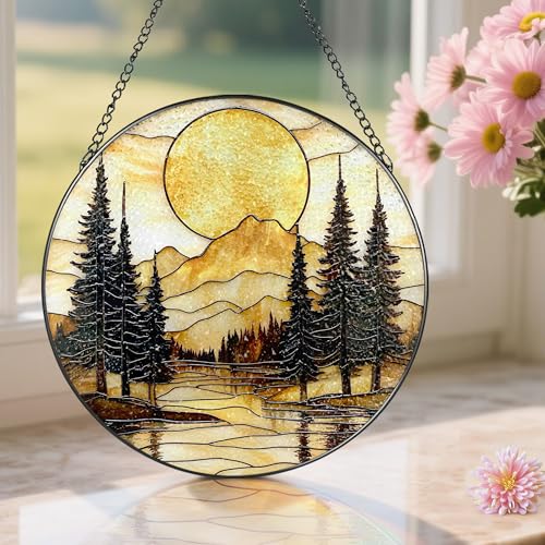 8 Inch Stained Glass Ornament (Mountain Sunset)