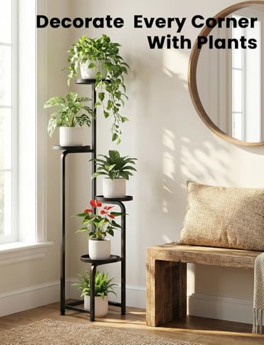 Tall 4 Tier Square Metal Plant Stand Outdoor (Black / 4-Tier Square Drainage)