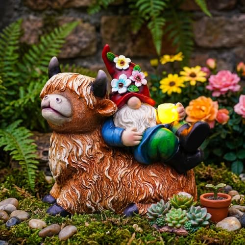 Garden Gnomes Decor Outdoor Statues (Highland Cow-M)