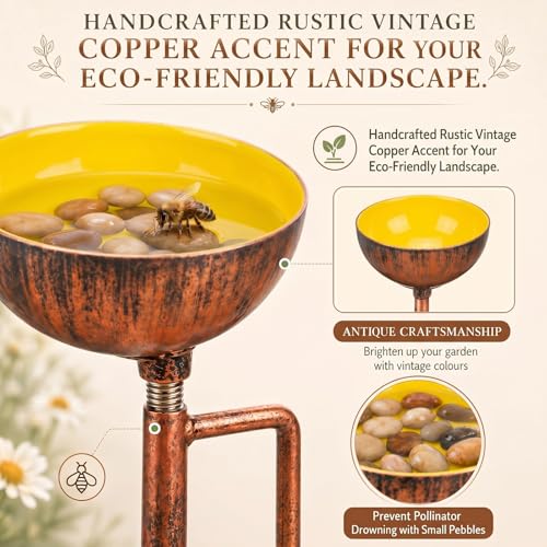 6 Pcs Bee Watering Station for Garden Bee Metal Watering Cups Butterfly Water Feeder Small Insects Bath Bowl Cups Metal Stakes for Outdoor Garden Decor (Colorful)