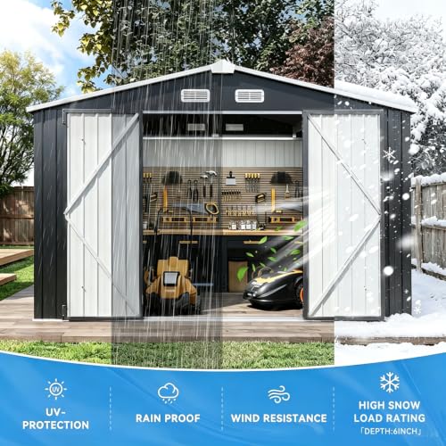 8x6 FT Outdoor Metal Storage Shed with Lockable Doors (Black / 8'x6')