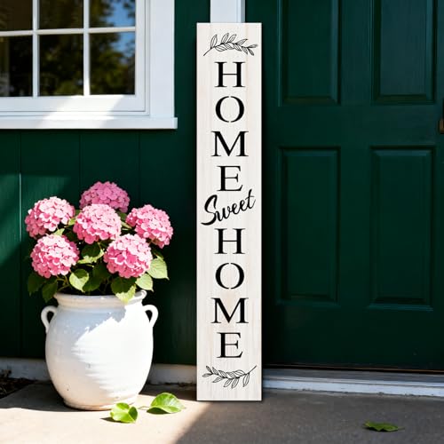 Farmhouse Wooden Welcome Sign Stand for Front Door (White Board / 7.8" x 47.2" / Basic Design-Single Side)