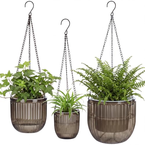 3 Pcs 8.3'' 6.5'' 4.5'' Hanging Self Watering Pot for Indoor Plant (Gray / 6.9'' 6.5'' 4.5'')