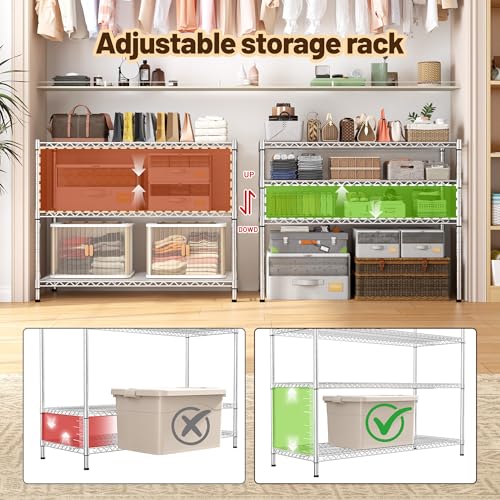 Heavy Duty 3 Tier Metal Shelving Unit (Chrome-35.6"Wx14"Dx36"H)