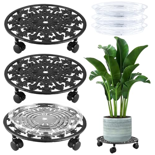 3 Pack Plant Caddy with Wheels (14 inch / Black-3 packs)
