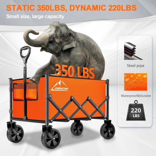 100L Collapsible Wagon Cart with All Terrain Wheels (Bright Orange / 100L)