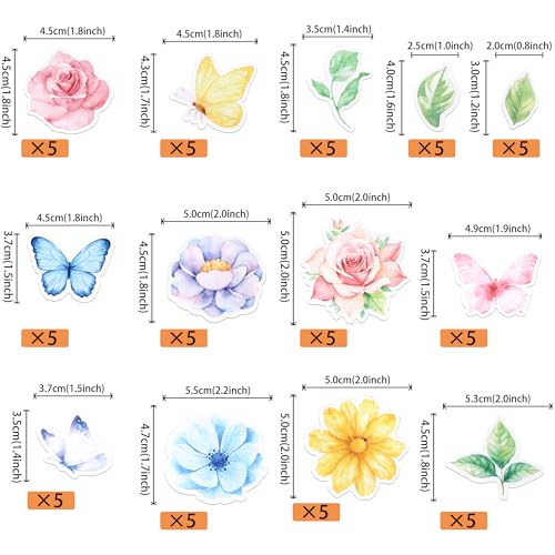 65 PCS Edible Flowers Cupcake Toppers Wafer Paper Daisy Green Leaves Rose Flower Cupcake Picks Edible Flowers Cake Decorations for Baby Shower Wedding Birthday Party Cake Decorations Supplies (Pattern 1)