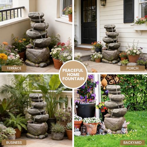 27.8" H Outdoor Water Fountain with LED Lights (Gray - 27.8 Inch)