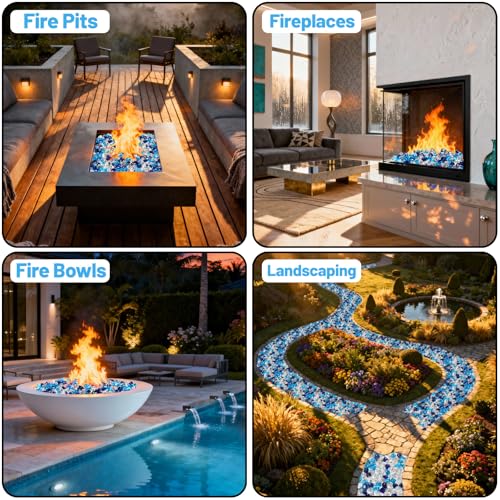 Blended Fire Glass Diamonds (Diamond 10LB / Crystal Clear+Cobalt Blue+Caribbean Blue)