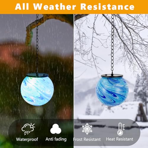 Solar Hanging Lanterns Outdoor Waterproof (Blue Swirl)