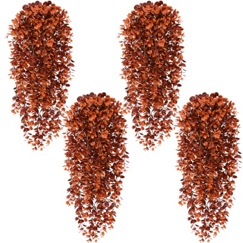 4Pcs Fake Hanging Plants (Red-brown Eucalyptus Vines / 4Pcs Plants)