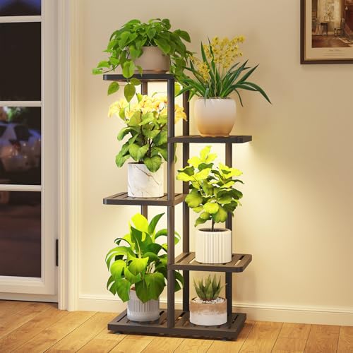 Plant Stand with Grow Light Indoor Outdoor (Black / 4 Tier with Light)