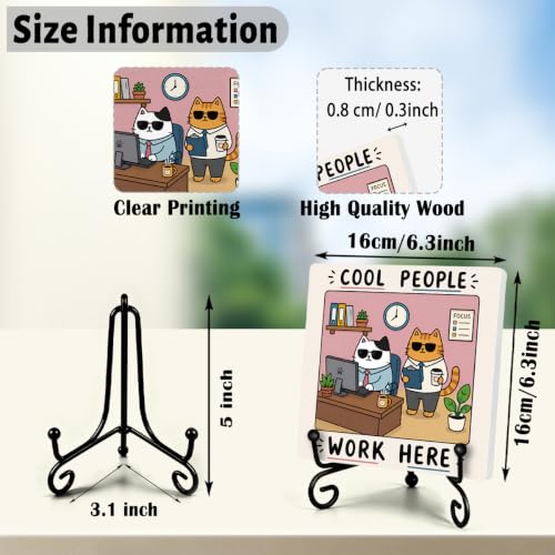 Funny Cat Wooden Plaque for Home Office Book Shelf Table Decor 6.3x6.3 Inch (Multicolor 1712 / Wooden sign with iron frame（6.3 x 6.3 inches）)