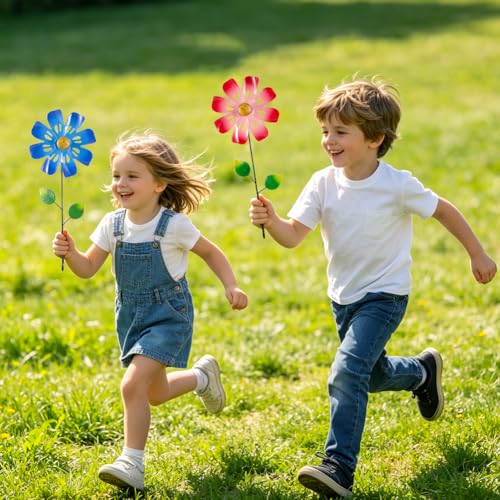 4 Packs Flowers Wind Spinners Outdoor (Flowers-bright)