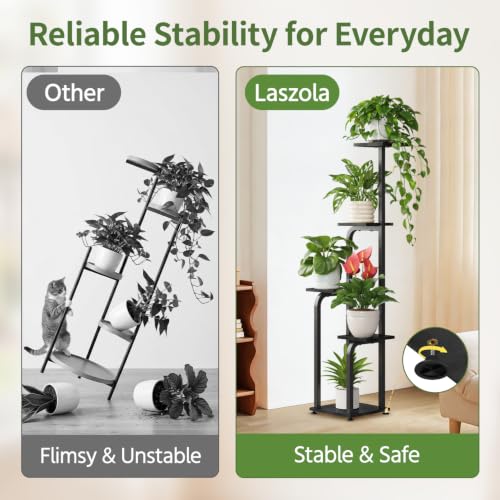 Plant Stand Shelf Tall for Indoor Corner Flower Rack (Standard Black / 5 Tier)