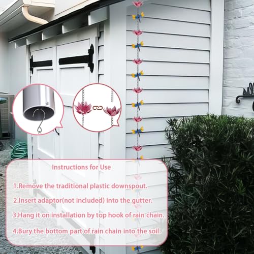 10ft Rain Chain with 12 (Pink-Lotus)