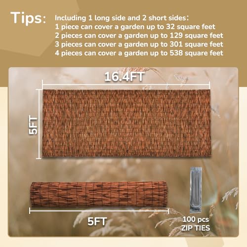Brown 5FT X16.4FT Reed Fencing Roll Bamboo Privacy Fence Screen (5 X 16.4FT / Brown)