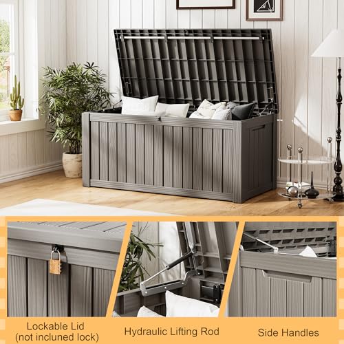 160 Gallon Outdoor Storage Box Waterproof Deck Box for Patio (Grey / 160 Gallon)