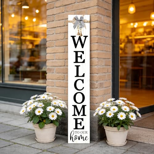 Vertical Wood Welcome Sign 47.2x7.8 Inch Farmhouse Rustic Decor for Front Porch (White / 7.8" x 47.2" / Welcome To Our Home)